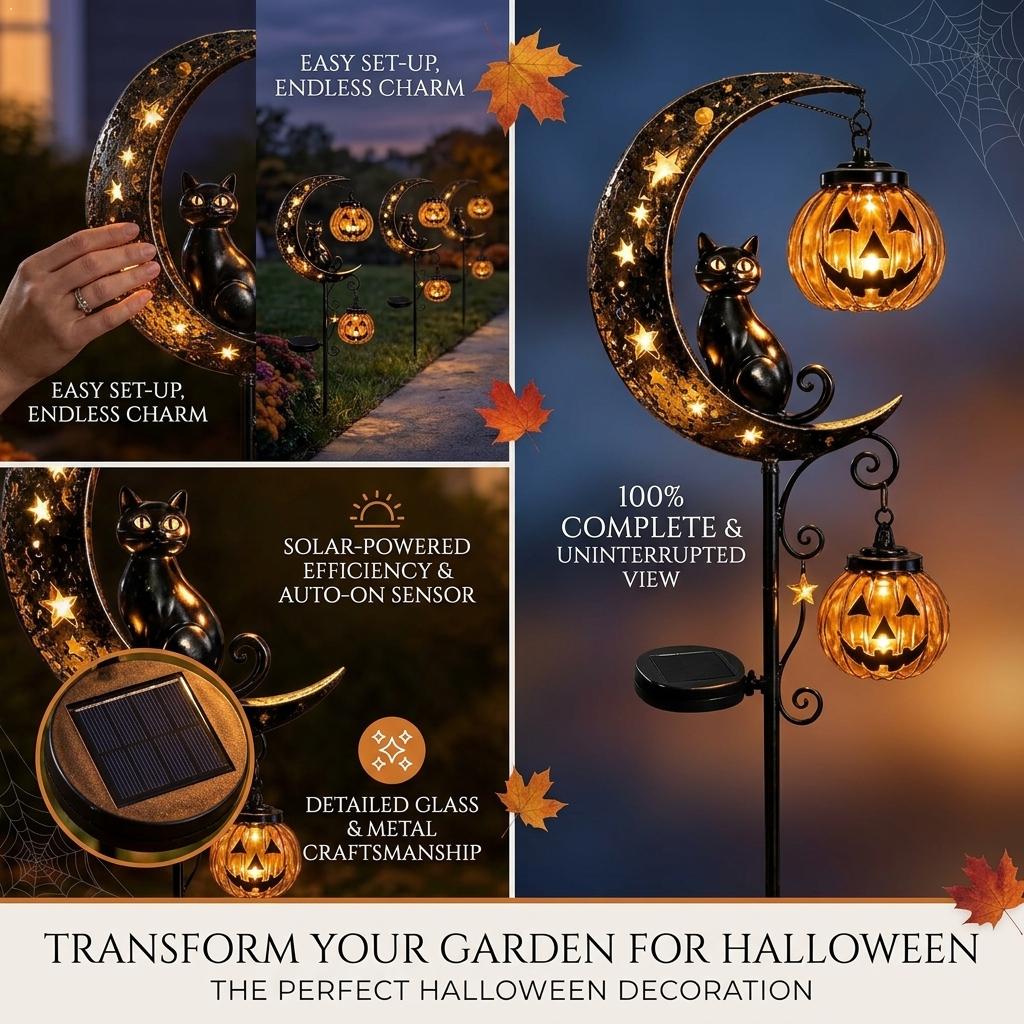 Outdoor Lighting Yard Stakes - Halloween Black Cat Moon Ground Lamp