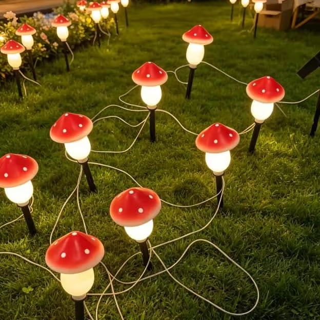 Solar Mushroom String Lights W - Outdoor Lighting Yard Stakes review and price