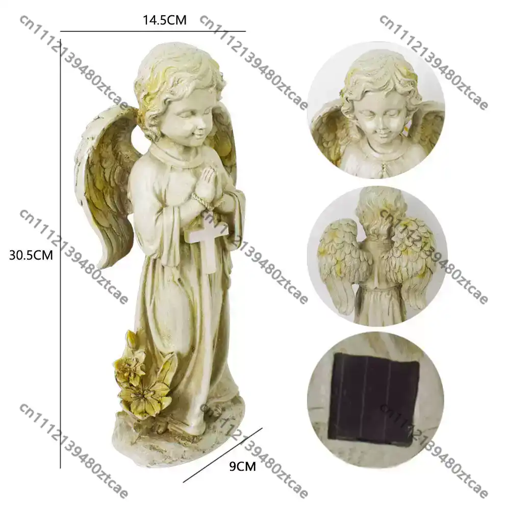 Solar Cross Angel Statue Tomb  - Outdoor Lighting Brass review and price