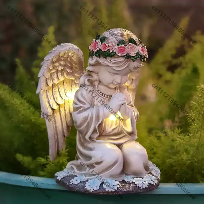 Solar Cross Angel Statue Tomb  - Outdoor Lighting Brass review and price