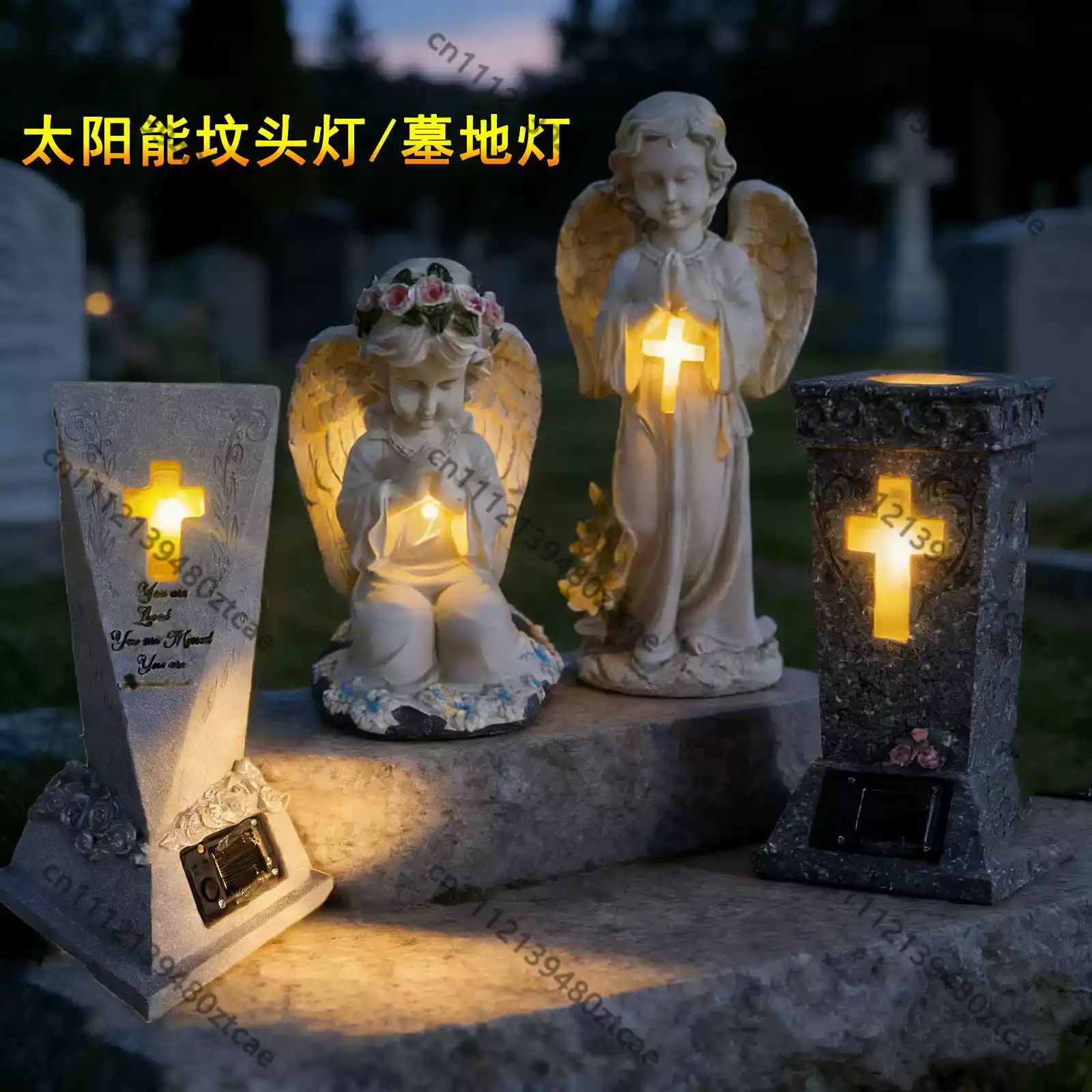 Solar Cross Angel Statue Tomb  - Outdoor Lighting Brass review and price